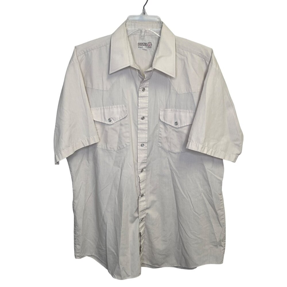 VTG Sheplers Pearl Snap Mens Short Sleeve Western Shirt Size Small 16.5 Cowboy